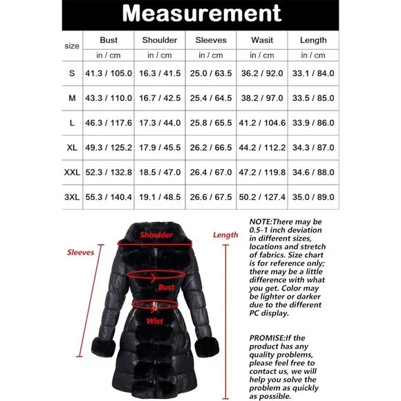 Women Puffer Coat/Parka with Long Fur Collar Hooded Winter Fashion Belted-Black - Picture 6 of 6